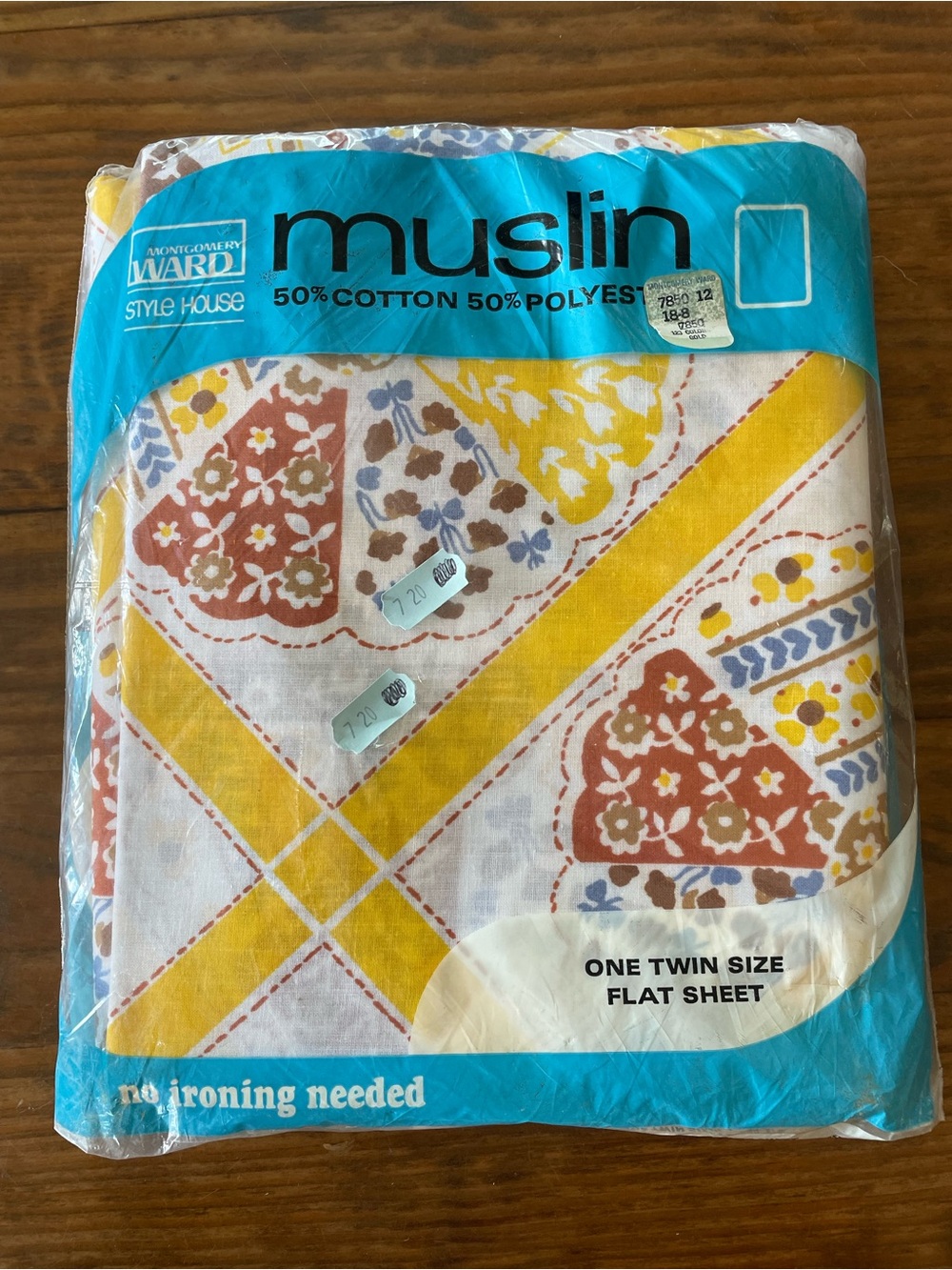 Vntg Retro Muslin Twin Flat Sheet rare Pattern 72”x104” for 39”x75” mattress NIP